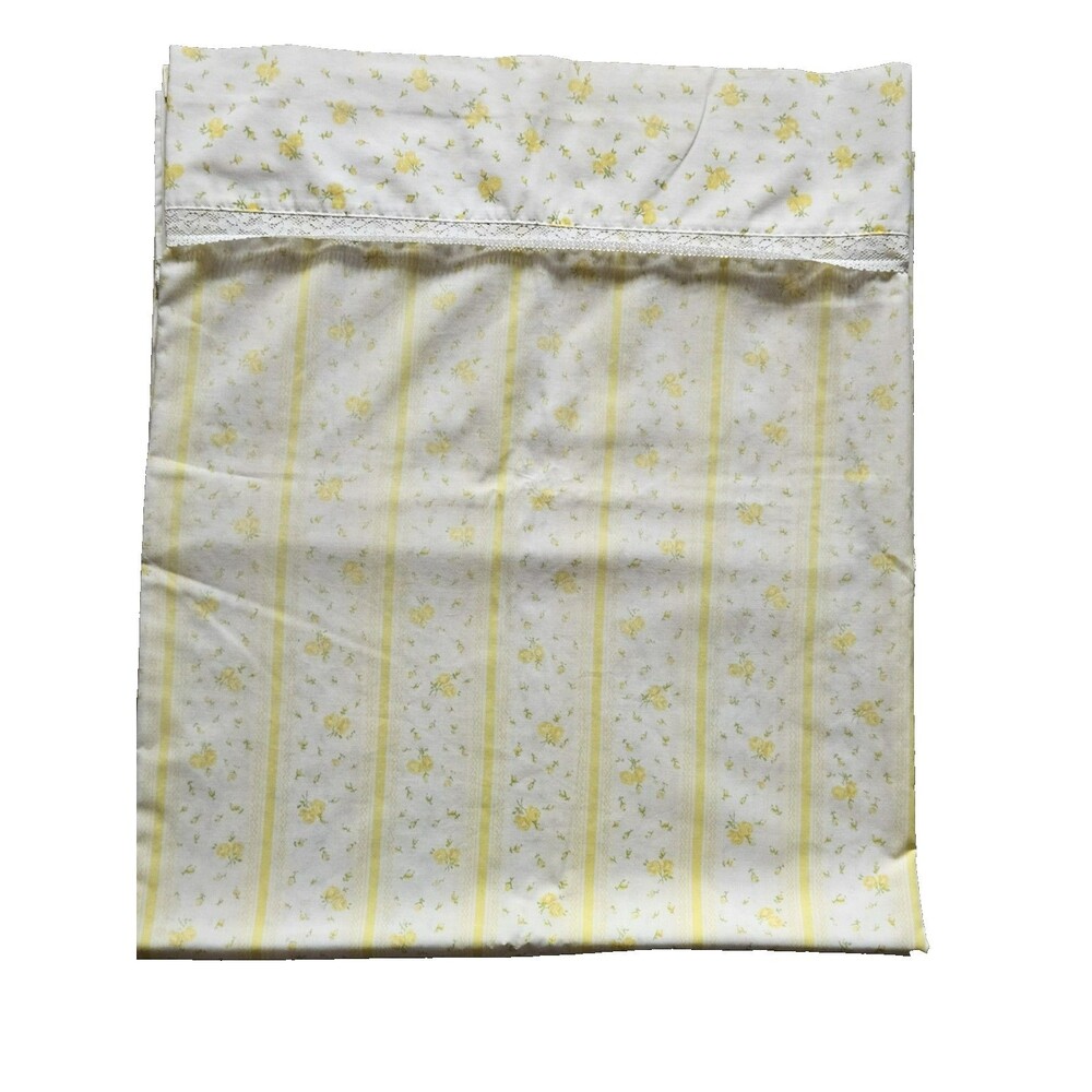 Percale Fashion Manor Vintage Double Flat Sheet Pillowcase Yellow Flower Lace